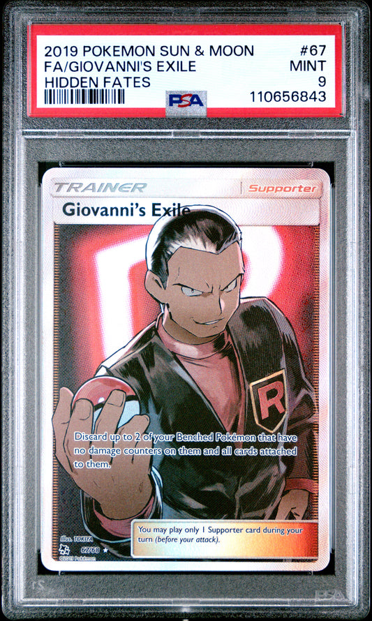 2019 POKEMON SUN & MOON HIDDEN FATES #67 FA/GIOVANNI'S EXILE HIDDEN FATES PSA 9
