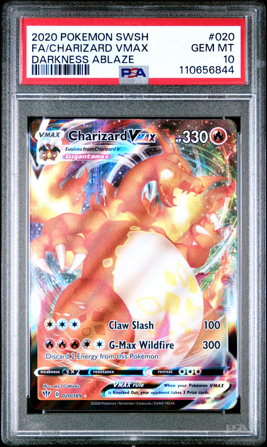 2020 POKEMON SWORD & SHIELD DARKNESS ABLAZE #020 FA/CHARIZARD VMAX PSA 10