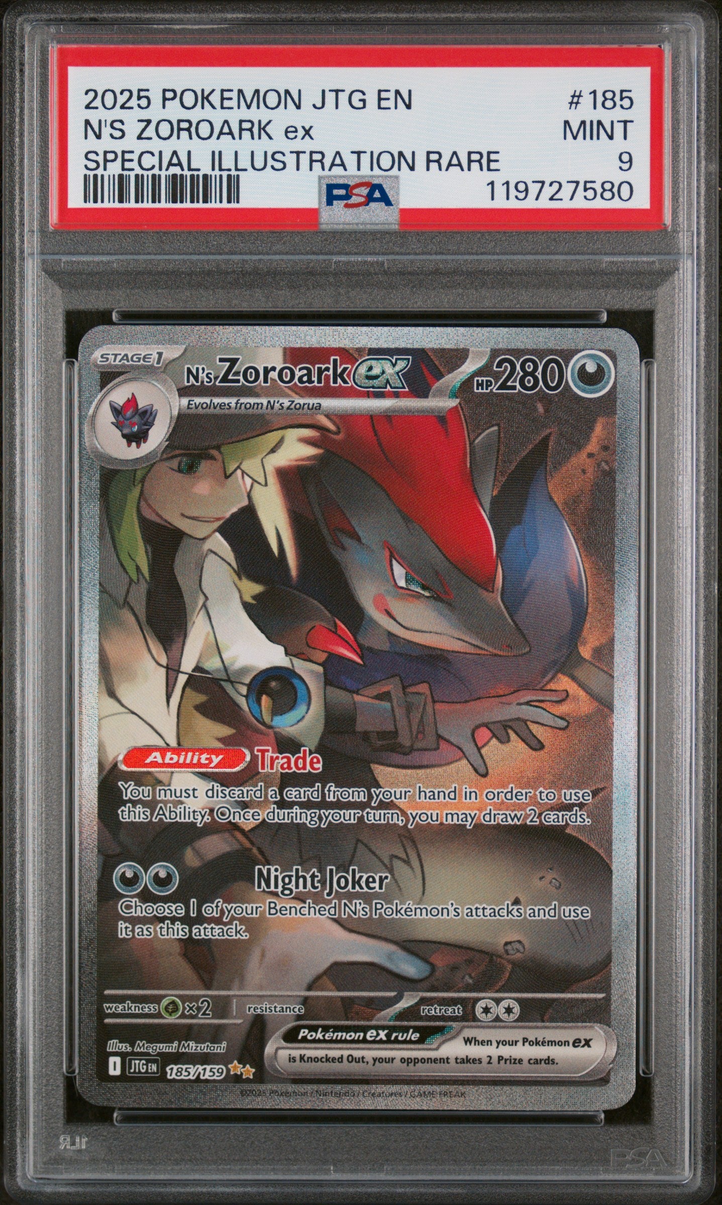 2025 POKEMON JTG EN-JOURNEY TOGETHER #185 N'S ZOROARK ex SIR PSA 9