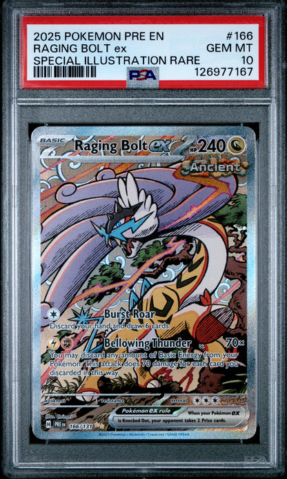 025 POKEMON PRE EN-PRISMATIC EVOLUTIONS #166 RAGING BOLT ex SIR PSA 10