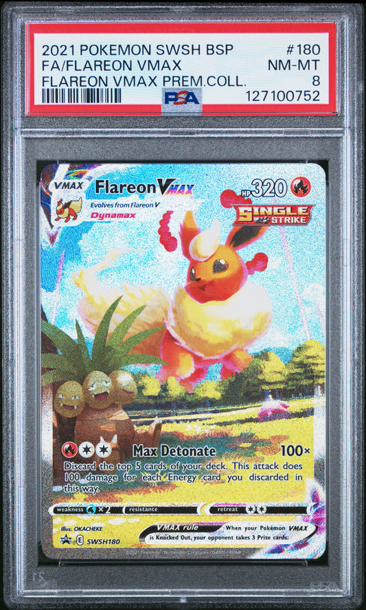 2021 POKEMON SWSH BSP FA/FLAREON VMAX FLAREON VMAX PREM.COLL. PSA 8