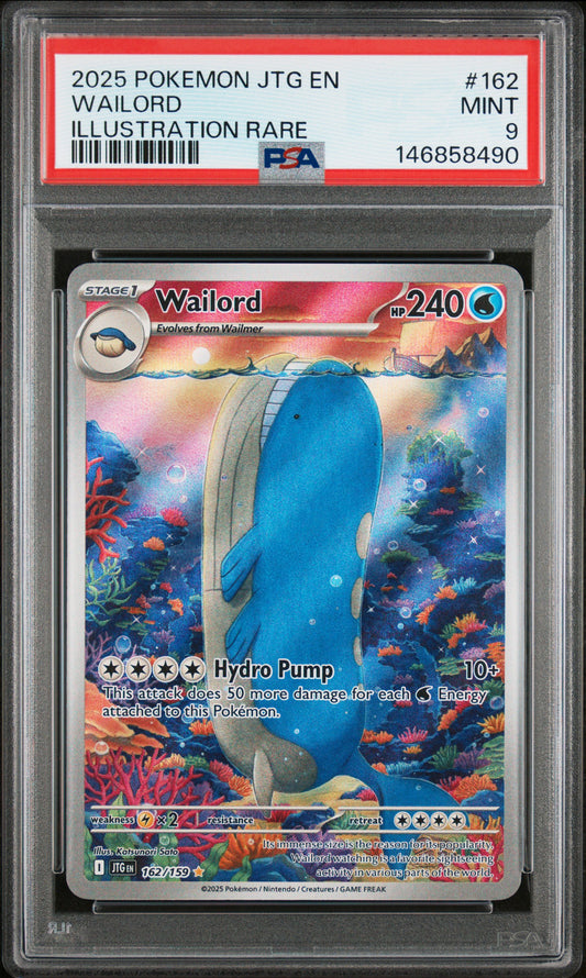 2025 POKEMON JTG EN-JOURNEY TOGETHER #162 WAILORD ILLUSTRATION RARE PSA 9