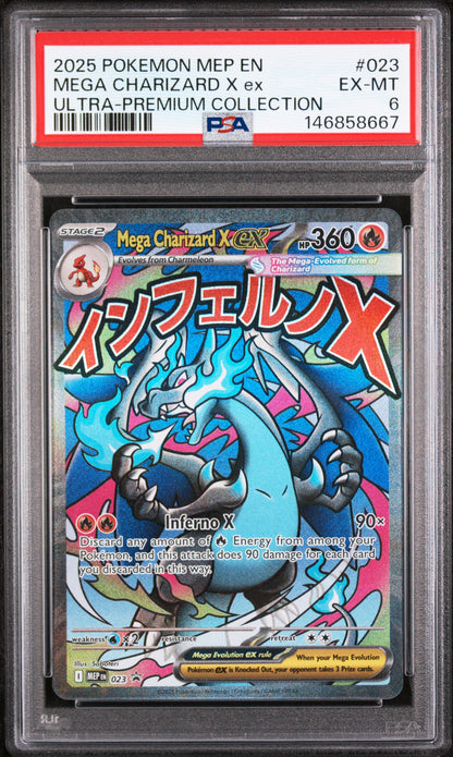 2025 POKEMON MEP EN-ME BLACK STAR PROMO #023 MEGA CHARIZARD X ex ULTRA-PREMIUM COLLECTION PSA 6