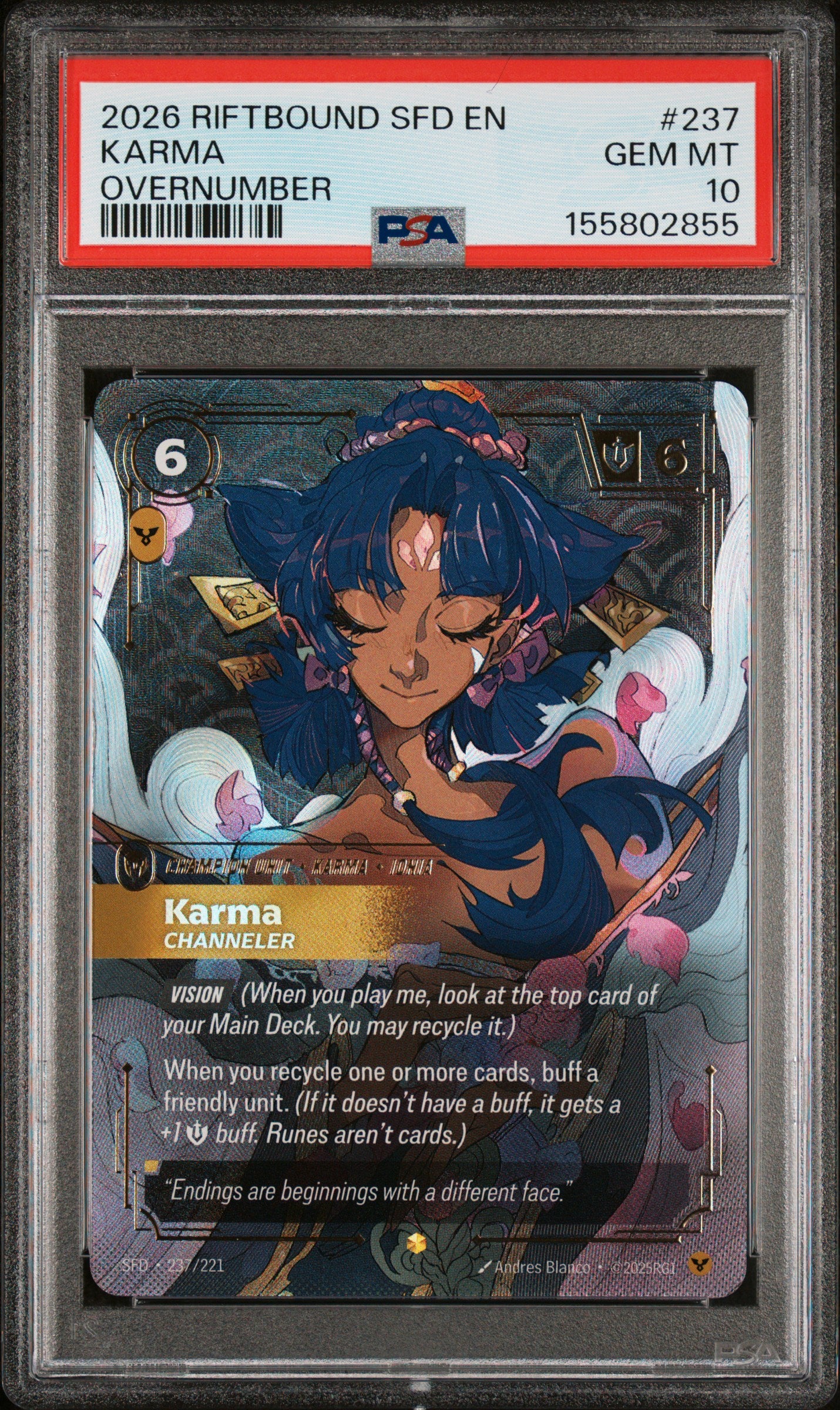 2026 RIFTBOUND: LEAGUE OF LEGENDS SFD-SPIRITFORGED #237 KARMA OVERNUMBER PSA 10