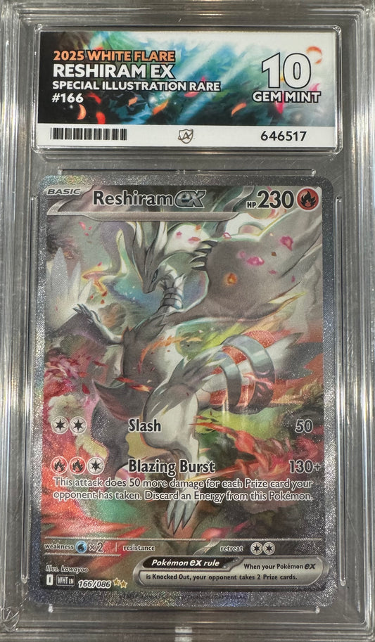2025 WHITE FLARE RESHIRAM EX SIR #166 ACE GEM MINT 10