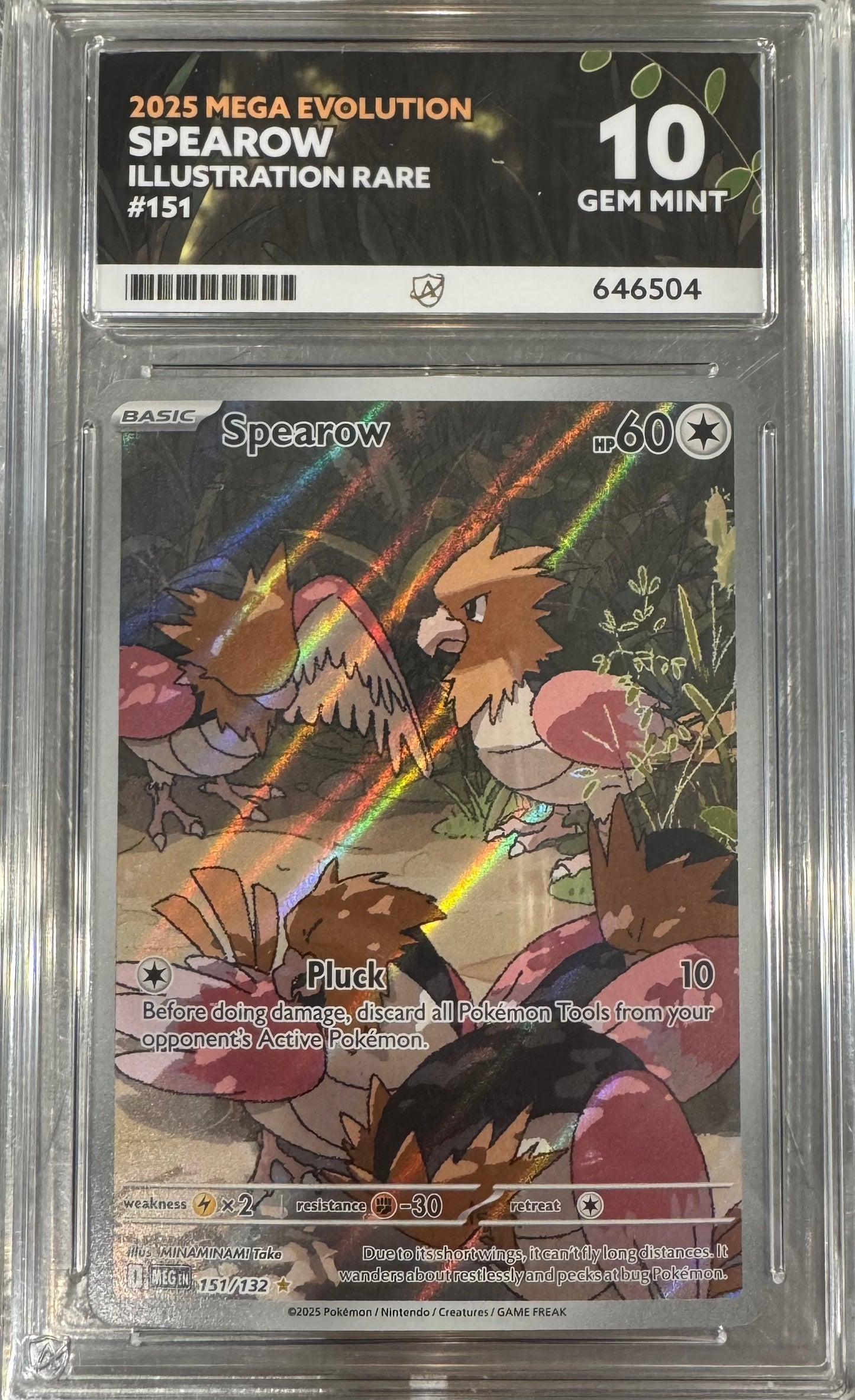 2025 MEGA EVOLUTION SPEAROW ILLUSTRATION RARE #151 ACE GEM MINT 10