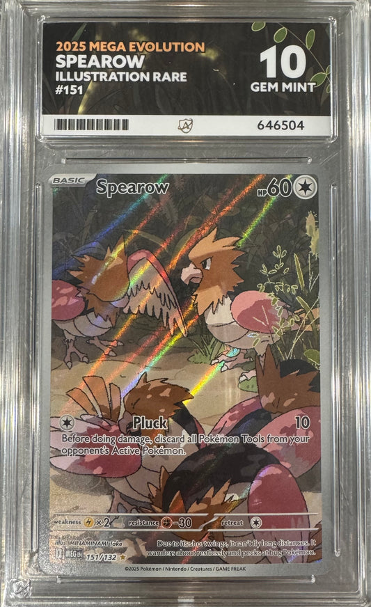 2025 MEGA EVOLUTION SPEAROW ILLUSTRATION RARE #151 ACE GEM MINT 10