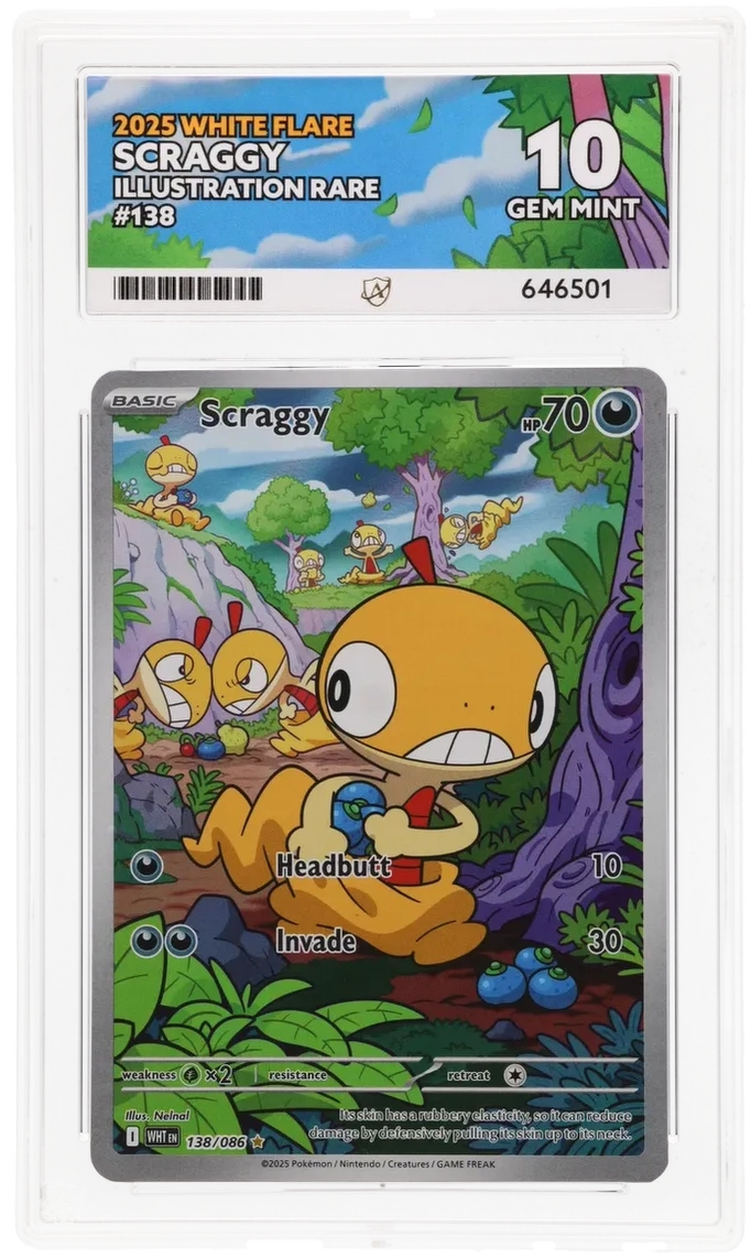 2025 WHITE FLARE SCRAGGY ILLUSTRATION RARE #138 ACE GEM MINT 10