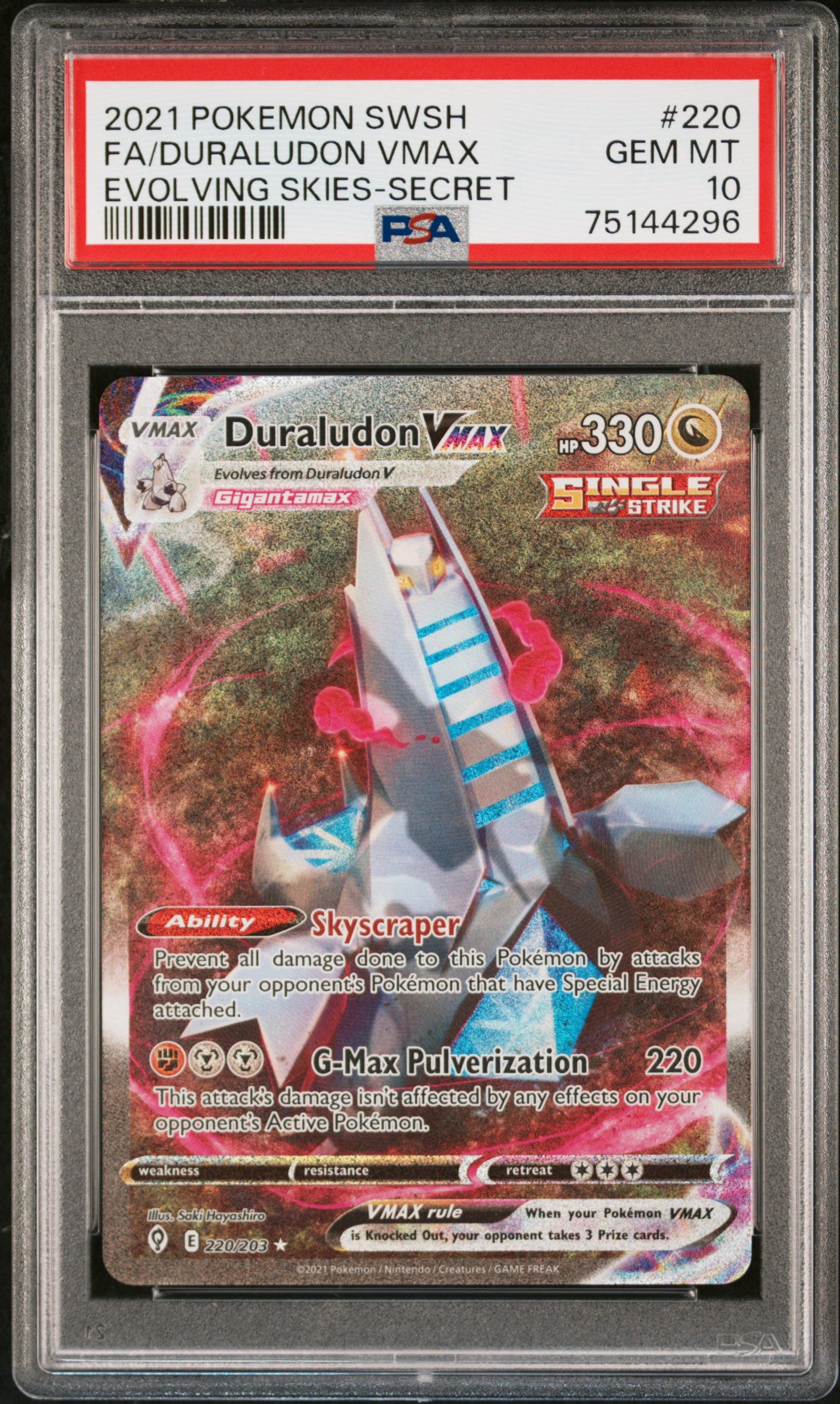 2021 POKEMON SWSH EVOLVING SKIES #220 FA/DURALUDON VMAX SECRET PSA 10