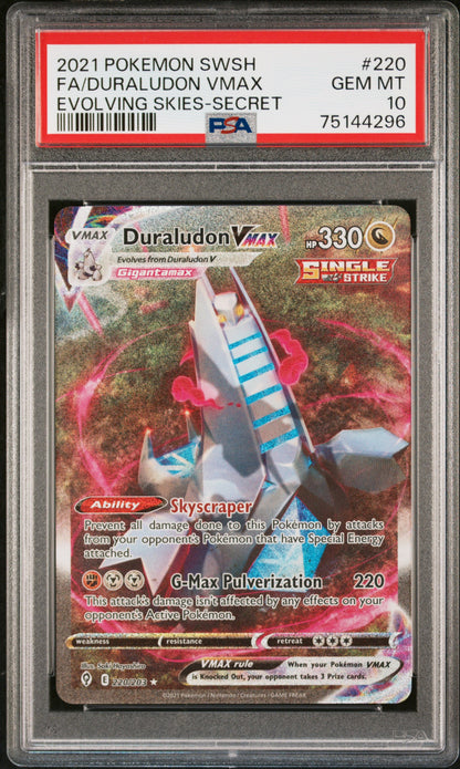 2021 POKEMON SWSH EVOLVING SKIES #220 FA/DURALUDON VMAX SECRET PSA 10