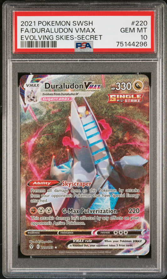 2021 POKEMON SWSH EVOLVING SKIES #220 FA/DURALUDON VMAX SECRET PSA 10