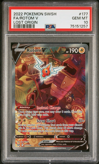 2022 POKEMON SWORD & SHIELD LOST ORIGIN #177 FA/ROTOM V LOST ORIGIN PSA GEM MINT 10