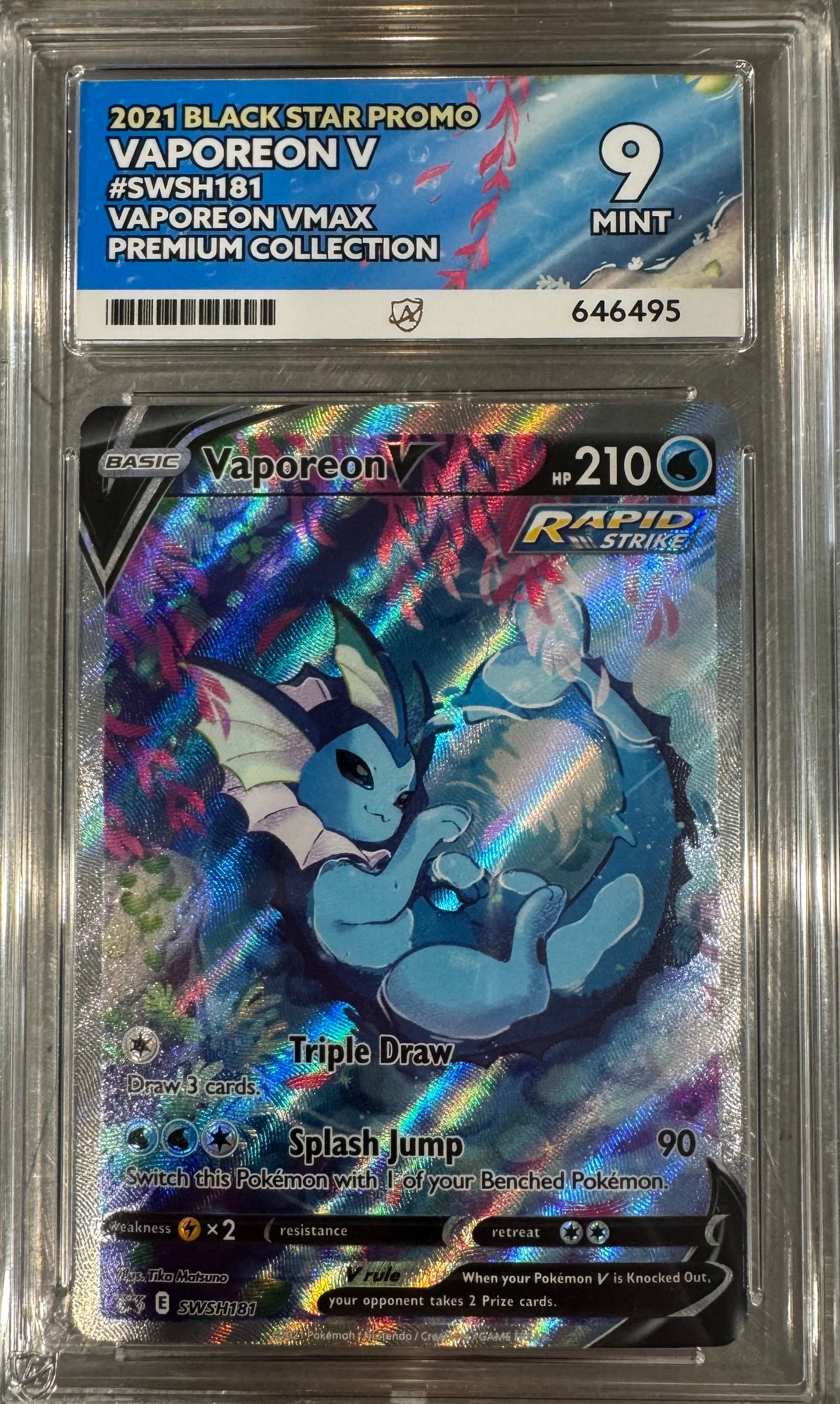 2021 BLACK STAR PROMO VAPOREON V #SWSH181 ACE MINT 9
